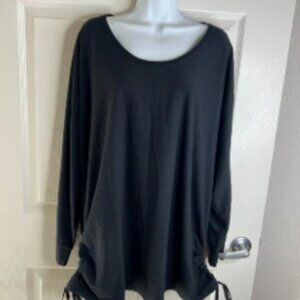 JMS Just My Size Women's Long Sleeve Scoop Neck Side Ties Top Black ~ Size 3X